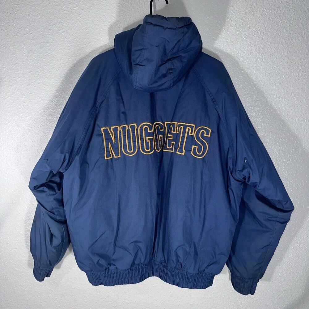 VTG 90s Fans Gear Denver Nuggets Blue Hooded Full Zip Puffer Jacket XL - Picture 9 of 10
